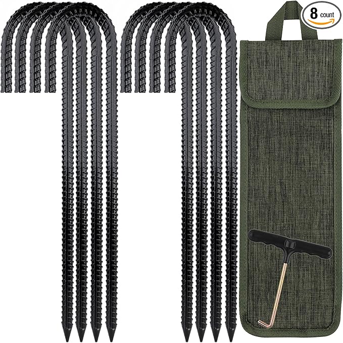RIY Trampoline Stakes Anchors High Wind Heavy Duty Tent Stakes 12 Inch Ground Anchor Trampoline Accessories with T Hook