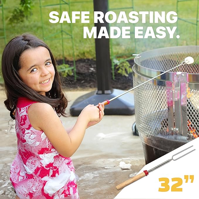 BEARCLAW Smores Sticks for Fire Pit - Accessories for Campfire Marshmallow Roasting Sticks Smores Kit Outdoor-Smore Skewers Hot Dog Fork For Outside, Camping Essentials Bonfire Gear Long 32" 10 Pack