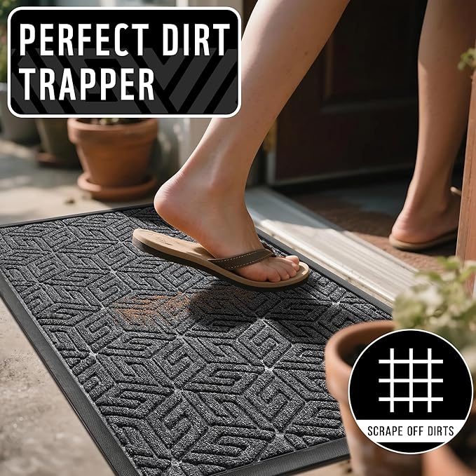 Yimobra Extra Large Door Mat 60x36, All-Weather Waterproof Outdoor Mats for Front Door, Non Slip Rubber Doormat for Patio Proch Outside Entryway Indoor, Mix Grey