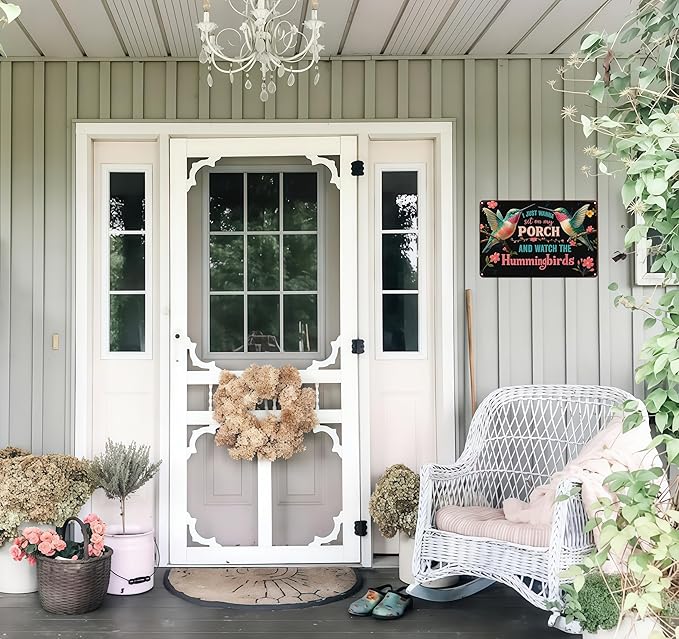 Funnysign I Just Wanna Sit On My Porch And Watch The Hummingbirds Vintage Tin Sign for Porch Garden Patio Outdoor Decor 8 X 12 Inch(3997)
