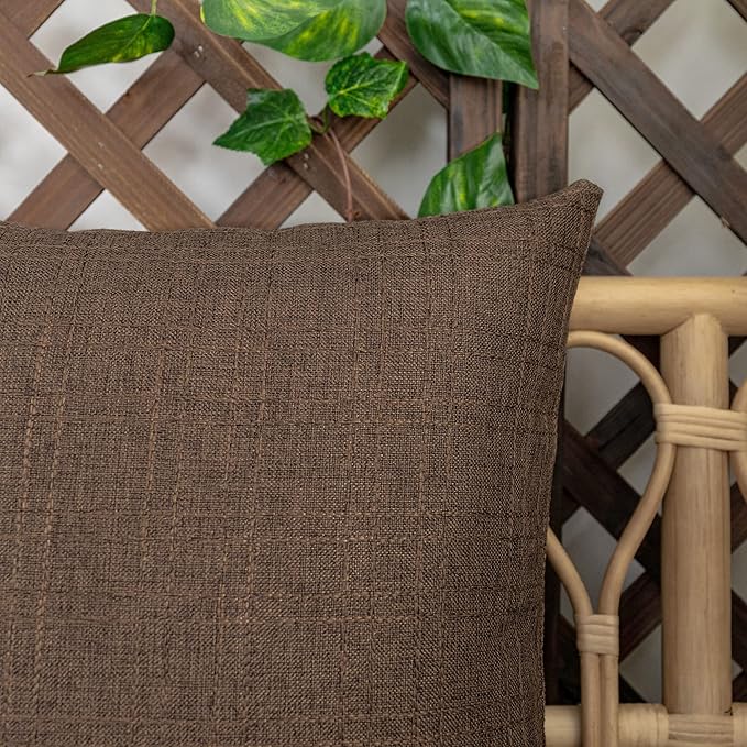Kevin Textile Pack of 2 Outdoor Waterproof Throw Pillow Covers Decorative Farmhouse Checkered Square Solid Cushion Cases for Patio Garden Porch Sofa Brown 18x18 inch