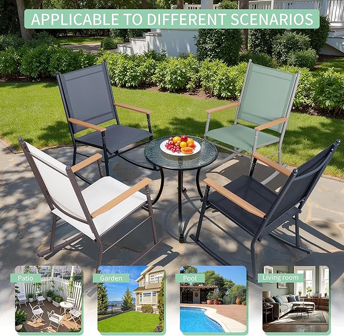 JY QAQA Outdoor Rocking Chair Set of 2, High Back All-Weather Patio Rocking Chairs with Breathable Back Rest, Ergonomic Design Porch Chairs for Porch, Garden, Balcony, Pool, Deep Gray