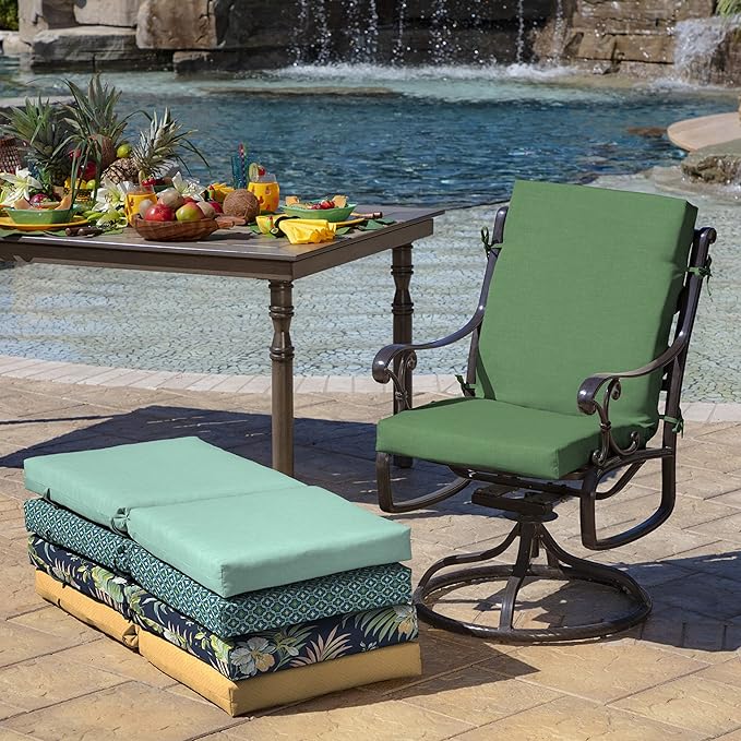 Arden 2-Pack Outdoor Patio Dining Chair Cushion, 20x44, Rain-Proof Seat Pad, Fade-Resistant Outdoor Cushion Bright Moss Green Leala
