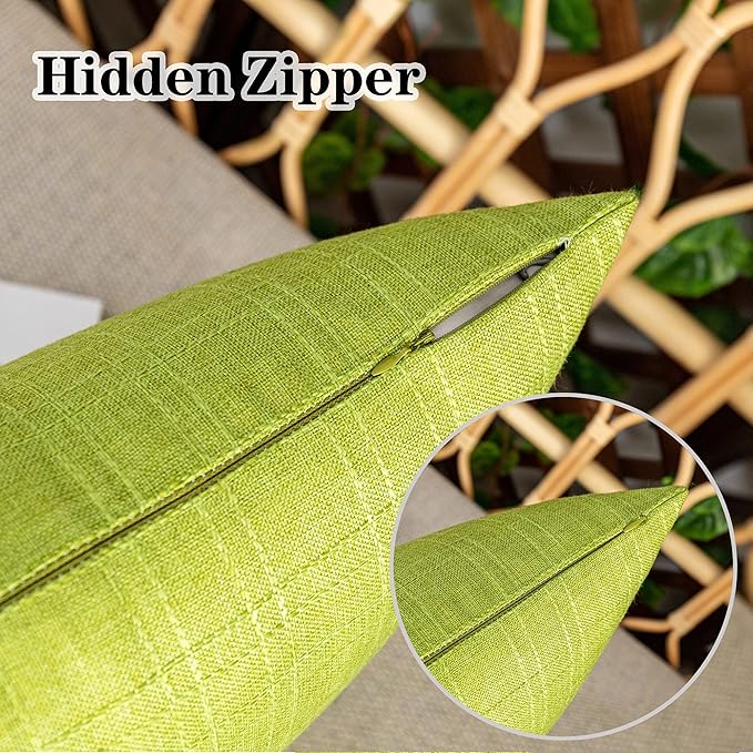 Kevin Textile Pack of 2 Outdoor Waterproof Pillow Covers Checkered Decorative Cushions Sham Throw Pillowcases Shell for Patio Tent Garden Couch Bed Sofa 22x22 Inch Green