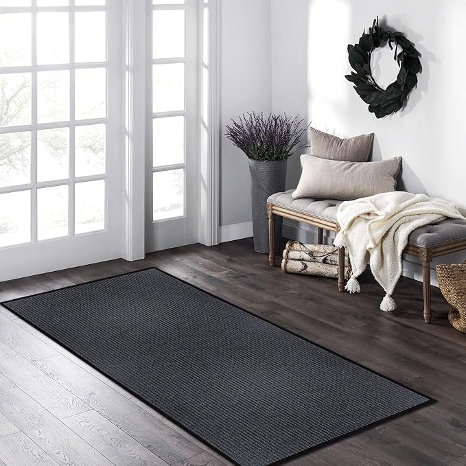 LuxUrux Striped Gray Door Mat - Heavy Duty, Indoor/Outdoor, Waterproof, Low-Profile (4x8 Feet) - Ideal for High Traffic Areas - Stylish Durable Solution