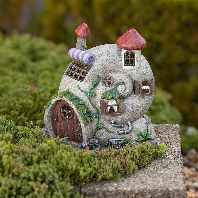 VP Home Snail Shell Fairy Cottage Solar Light for Home and Outdoor Decor, Snail Shell Solar Powered Flickering LED Garden Light Cottage Backyard Decoration Lawn Ornament