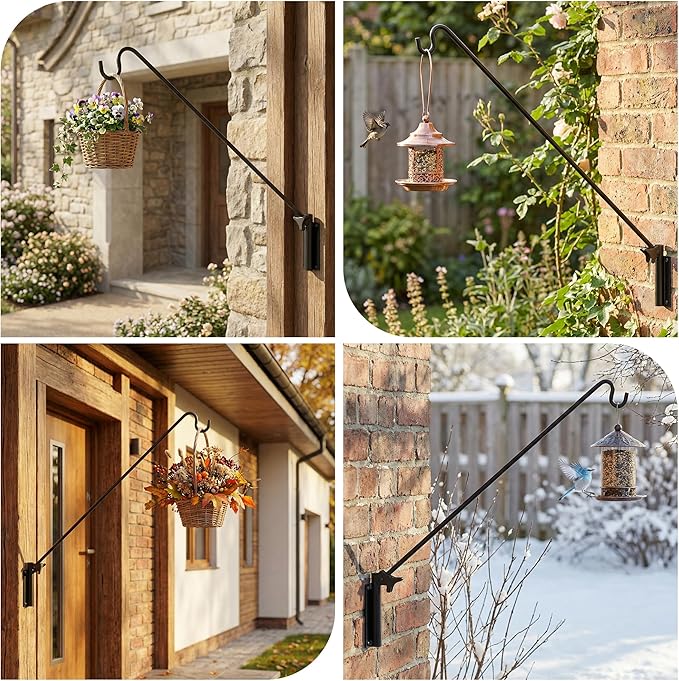 ERYTLLY Extended Reach Deck Hook Wall Pole Wall Mounted, Extensible and Adjustable 28 inch to 43 inch Bracket for Hanging Bird Feeder,Plants,Wind Chimes,Lanterns