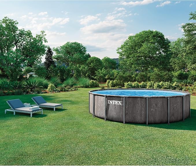 INTEX 26743EP Prism Frame Above Ground Swimming Pool Set: 18ft x 48in – Includes 1500 GPH Cartridge Filter Pump – Removable Ladder – Pool Cover – Ground Cloth