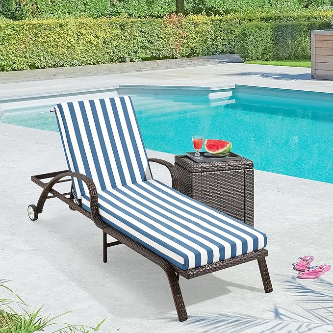 HOMREST 73.2x22.8x3.94 inches Lounge Chair Cushion Set of 2,Outdoor Chaise Lounge Cushion with Splash Fade Tear Resistant Fabric,Blue Stripes