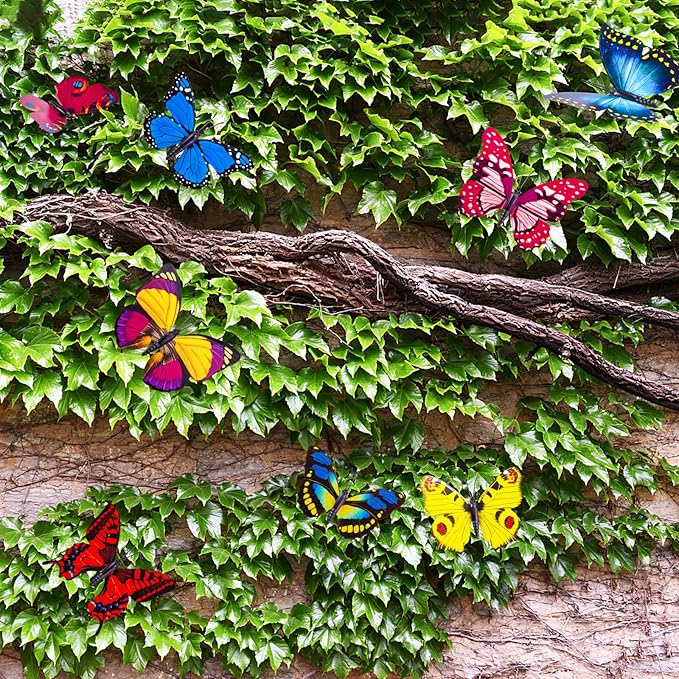 VGOODALL 50PCS Butterfly Garden Decorations, 11.8 inch Butterfly Stakes Ornaments Artificial Waterproof Butterflies for Flower Bouquet Outdoor Indoor Yard Art Patio Plant Pot Flower Bed Home Décor