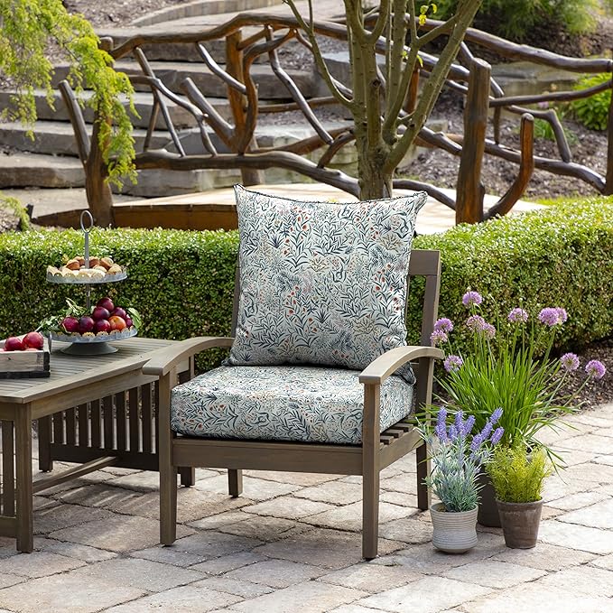 Arden Outdoor Foam Deep Seat Cushion Set, 24 in x 24 in, Weather-Proof, Rain-Proof, Fade Resistant Patio Cushion, Bottom and Back Cushion for Chair, Sofa, and Couch Pistachio Botanical