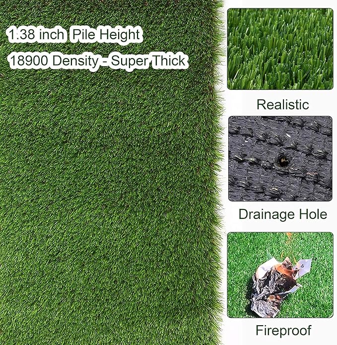 Petgrow Realistic Artificial Grass Turf -5FTX10FT(50 Square FT),Indoor Outdoor Garden Lawn Landscape Synthetic Grass Mat - Thick Fake Grass Party Wedding Christmas Rug
