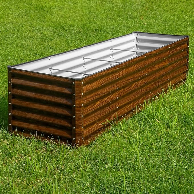 SnugNiture 8x2x2FT Galvanized Raised Garden Bed Kit, Metal Planter Box for Planting Plants Vegetables, Brown