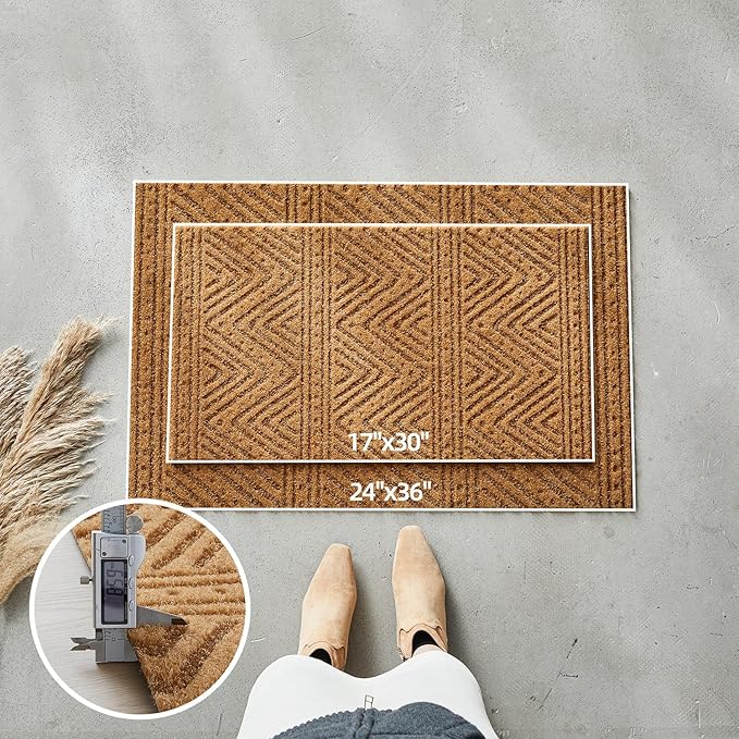 Front Door Mat Indoor Outside Entrance, Heavy Duty Dirt Trapper Coir Doormat with Non Slip Backing Entryway Rug for Front Back Door, 17x30, Brown