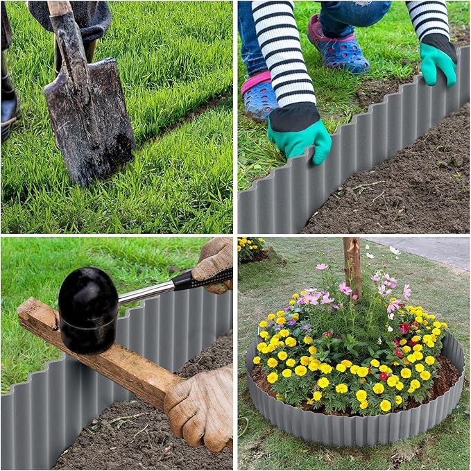 Corrugated Metal Garden Edging 12" x 20Ft, Landscape Edging Border for Lawn, Flower Bed, Garden Fence, Paver Edging (Light Gray)