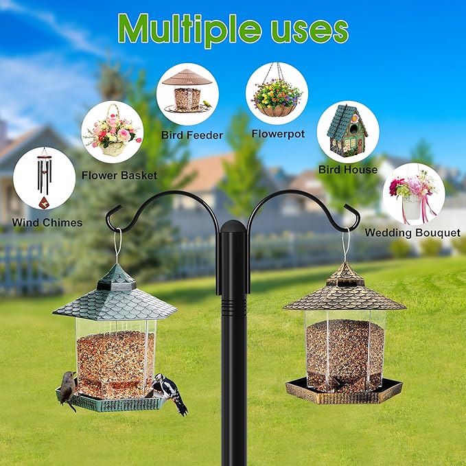 XDW-GIFTS Shepherds Hooks for Outdoor, 2-Pack 76 Inch Heavy Duty Bird Feeder Pole, Garden Pole for Hanging Plants, Lantern, Hummingbird Feeder, Hanging Plant Stand with 5 Base Prongs