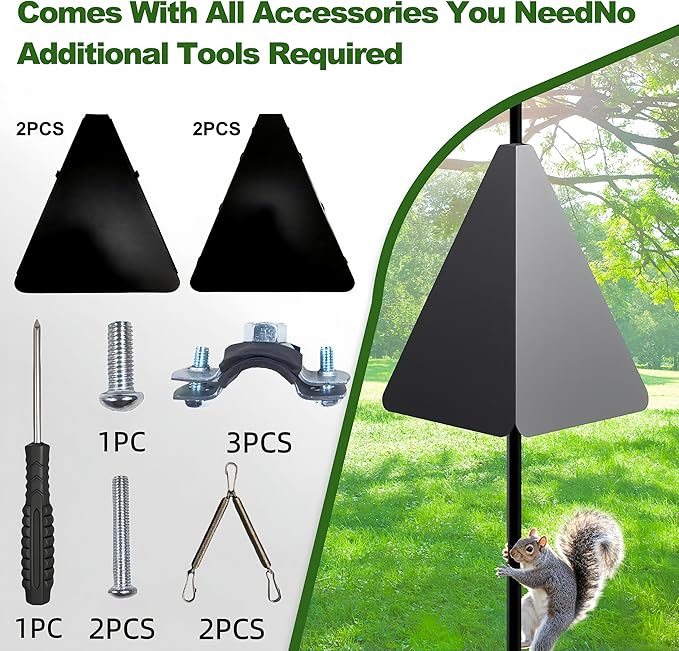 Squirrel Baffle with Dual Defense for Bird Feeder Poles, Bird Food House Guard for Shepherd Hook,Metal Squirrel Baffle Raccoon Stopper Rust-Proof and Bite-Proof Heavy Duty Carbon Steel
