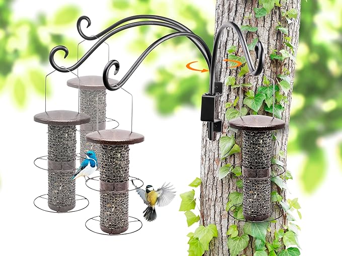 AJART Bird Feeder Hangers Outdoor: 12-Inch Swivel Hanging Plant Bracket for Wall Mount - Swivel Plant Hook for Flower Basket