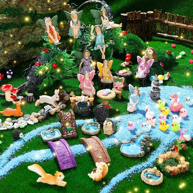 Unittype 120 Pieces Garden Kit Accessories Garden Animals Miniatures Fairies Miniature Figurines Micro Landscape Ornaments DIY Kit for Outdoor Yard Lawn