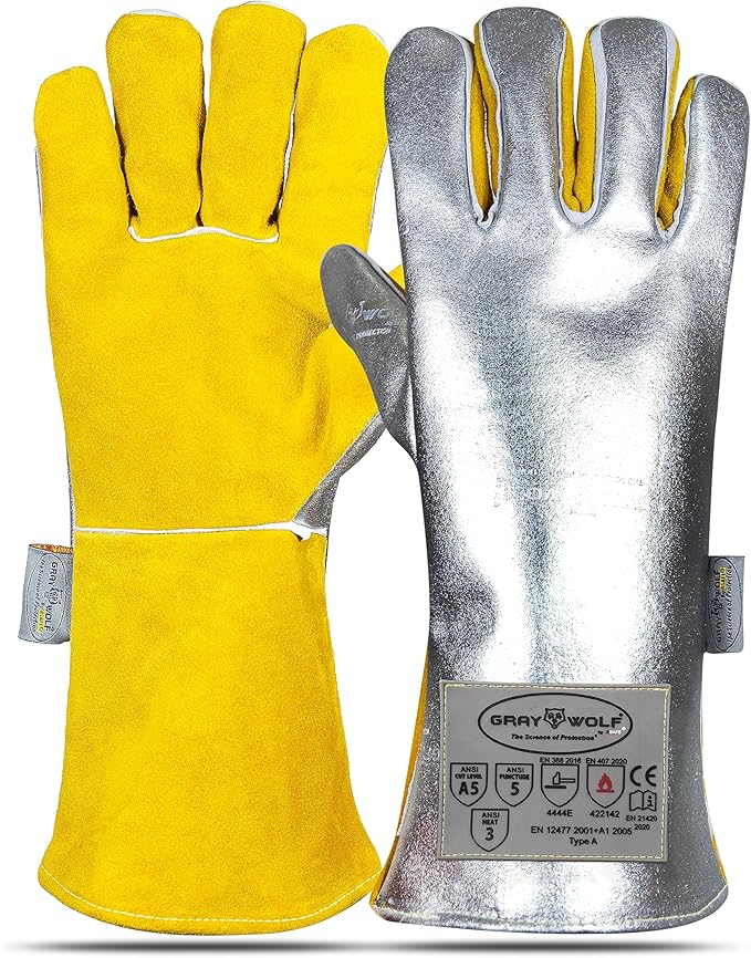 SpecxArmor® Graywolf® Kevlar Aluminized Heat Resistant Welding Glove/Large/1472°F │Fire Gloves│Kevlar Gloves│High Heat │Foundry glove│