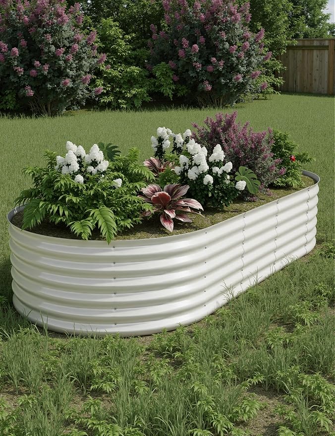 IDEAHOUSE 2-Pack Raised Garden Bed - Heavy-Duty Galvanized Steel Outdoor Planter Box for Vegetables, Flowers & Herbs - Rust-Resistant, Easy-Assembly Garden Box, Beige/Green