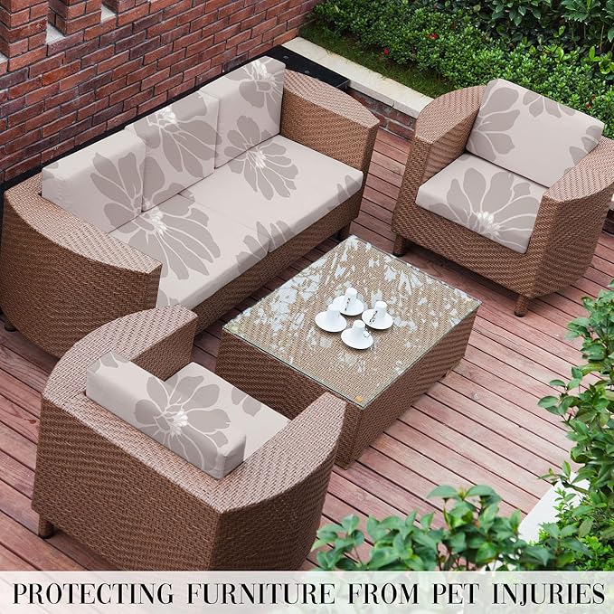 8Pcs Stretch Patio Cushion Covers Outdoor Cushion Cover, Jacquard Stretch Cushion Covers, Cover Replacement, Outdoor Sofa Covers, Washable Furniture Couch Cushion Cover (Wild Gardenia)