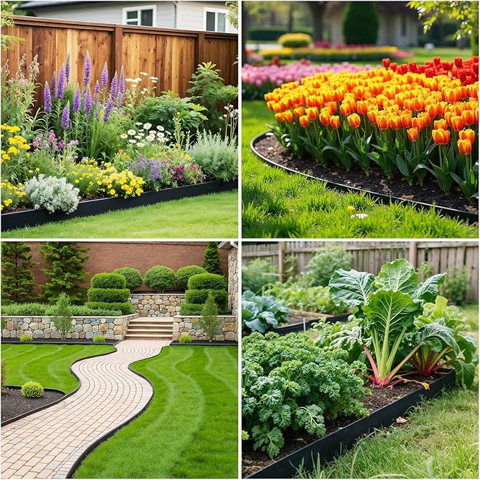 100ft,1.5in Tall Landscape Edging Kit with 150 Spikes, Not Digging Flexible Plastic Edge Border for Landscaping, Lawn, Garden, Flower Beds, Yard, Paver, Playground, Fence, Pathway,3pack, 33ft Each