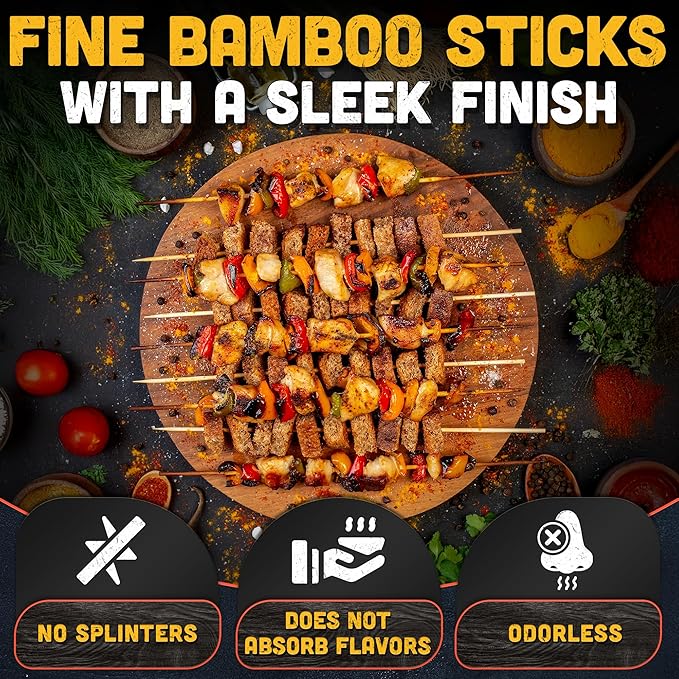 100 Pcs 16" Bamboo Skewers - Long Bamboo Sticks for Flower Bouquet | Smores Sticks 4 mm Diameter - Splinter-Free & Polished Marshmallow Skewers for Grilling Meat, Vegetables, Kabobs, Hot Dogs, Fruit