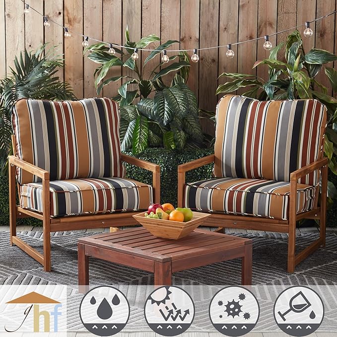 Greendale Home Fashions Outdoor Reversible 2-Piece Deep Seat Cushion Set, Espresso Stripe