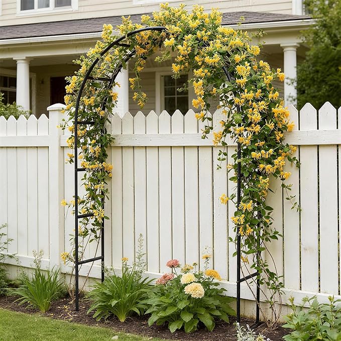 Thickened Rustproof Garden Arch Metal Trellis for Climbing Plants Outdoor, Wedding Arch Garden Arbor Frame Archway 4.9 x8.1 or 5.5 x7.9Ft Flower Arches for Bridal Party Decoration (Black)