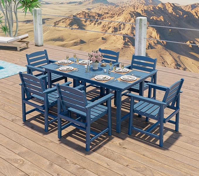 Anbuy Patio HDPE Dining Table Sets,Removable 2-in-1 Outdoor Patio Table,Dining Table for 6,Sun-Resistant and Easy to Clean, Low Maintenance for Balcony, Backyard, Lawn, Garden(Blue)