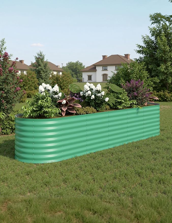 IDEAHOUSE 2-Pack Raised Garden Bed - Heavy-Duty Galvanized Steel Outdoor Planter Box for Vegetables, Flowers & Herbs - Rust-Resistant, Easy-Assembly Garden Box, Beige/Green