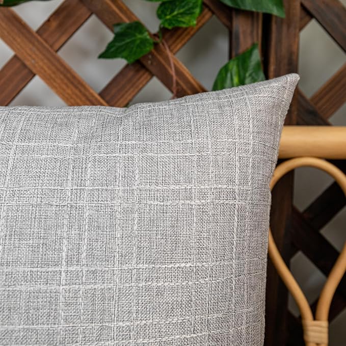 Kevin Textile Pack of 2 Outdoor Waterproof Pillow Covers Checkered Decorative Cushions Sham Throw Pillowcases Shell for Patio Tent Garden Couch Bed Sofa 22x22 Inch Grey