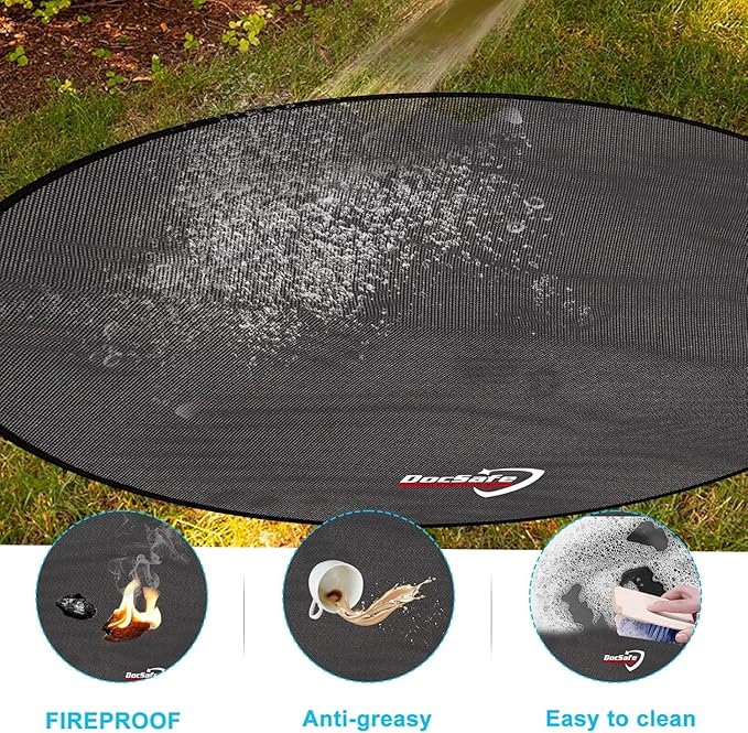 DocSafe 42" Fire Pit Mat for Solo Stove Bonfire,4 Layers Double-Sided Fireproof Under Grill Mat Protector for Deck,Patio,Round BBQ Mat Indoor Fireplace Pad for Solo Stove Accessories,Easy to Clean