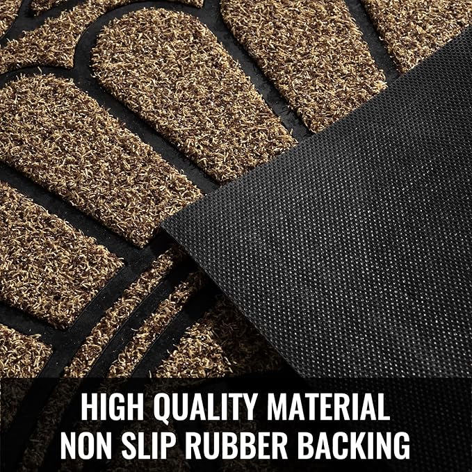 Mibao Front Door Mat Indoor Outdoor Entrance, Semicircular Entrance Mat, Half Round Waterproof Non-Slip Durable Rubber Doormat, Low Profile Heavy Duty Doormat for Garage, Patio, 30" x 18", Brown