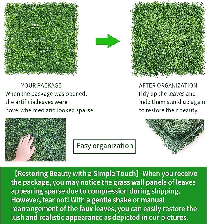 Grass Wall Panels Backdrop,10"x 10"(24Pcs) Artificial Faux Boxwood Panels for Outdoor Indoor Green Wall Decor,Party Wedding Backyard Fence Decorations