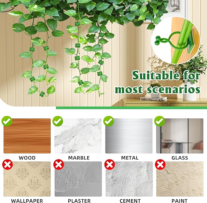 Wall Clips for Climbing Plants 180 PCS, Plant Clips for Climbing Plants, Wall Plant Holder for Vines Plant Clips for Indoor Plants, Vine Wall Clips Plant Hooks for Vines (Green)