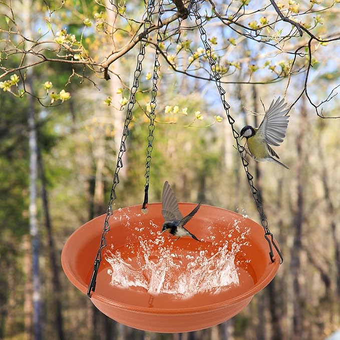Hanging Bird Bath for Outside, Hanging Bird Water Feeder for Outdoor, Birdbath Bowl, Birdbaths for Outdoors Balcony Window Backyard Garden, Small Large Wild Birdfeeder Tray (10", Terracotta)