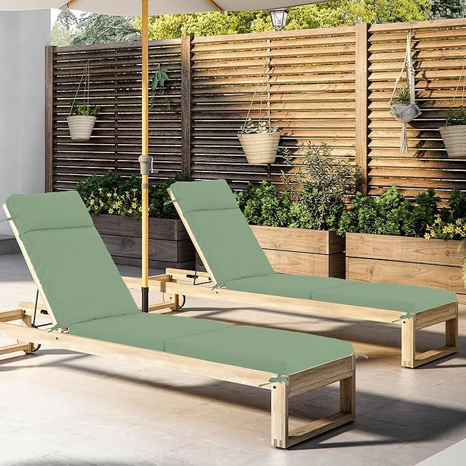 Chaise Lounge Cushion 80x26x3 Inch ?Set of 2 Outdoor Lounge Chair Cushions, Lounger Pad Replacement with Fade-Resistant, Removable & Machine-Washable Covers, Ideal for Patio Chaise Chairs, Sage Green