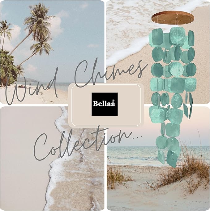 Bellaa Wind Chimes for Outside Capiz Sea Glass Shells 27 inch Outdoor Windchimes Home Garden Patio Yard Lawn Unique Gifts Mom Grandma Woman Sympathy Memorial Remembrance