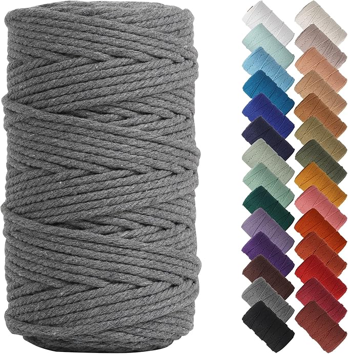 NOANTA Gray Macrame Cord 4mm x 109yards, Colored Macrame Rope, Cotton Rope Macrame Yarn, Colorful Cotton Craft Cord for Wall Hanging, Plant Hangers, Crafts, Knitting