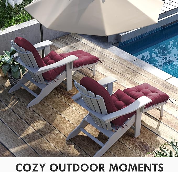 Adirondack Chair Cushion with Ottoman, Folding Adjustable Adirondack Seat Cushions, Waterproof Adirondack Patio Chair Pads for Garden, Deck, or Poolside, Small-Beaujolais-2