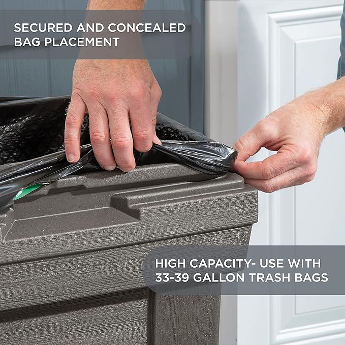 Step2 Lakewood Garbage Container - Dark Cedar - Indoor/Outdoor Refuse Container - Large Capacity Garbage Receptacle - Decorative Trash Can with Lid - Ideal for Patio, Kitchen, Pool Storage and More