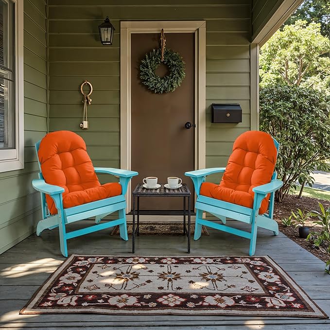 Adirondack Chair Cushion, Rocking Chair Cushion 44x19.4x4 inch, High Back Patio Cushions of Upper and Lower with Ties, Sunscreen and Fade-Resistant (Vermillion Orange, 1)