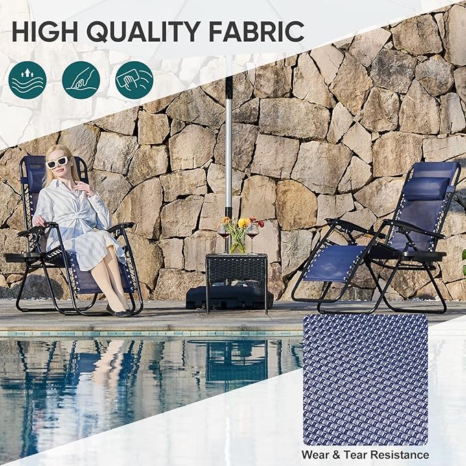 NEWBULIG Zero Gravity Chair Set of 2, Lounge Chair Folding Portable Adjustable Camping Reclining Chairs with Adjustable Pollow, Mesh Back, Cup Holder Trays Lawn Patio Chair for Pool Beach