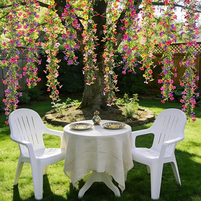 Artificial Flowers Garland Ivy, 4 Pack 5.9 FT Spring Summer Decor UV Resistant Fake Mums Floral Vine Silk Daisy Hanging Flower for Home Garden Wedding Decor Photo Booth Backdrop(Mix)