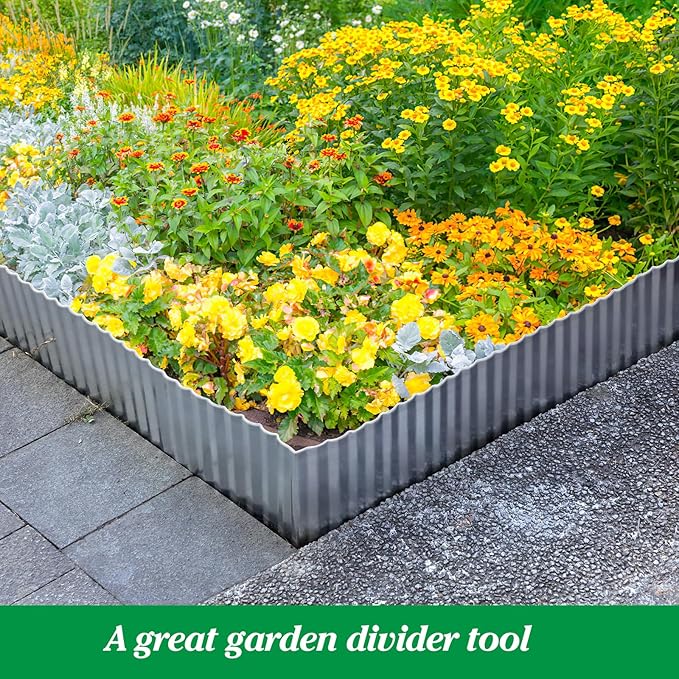 Metal Garden Edging Border, 6IN x 40FT Corrugated Landscape Edging for Landscaping, Sturdy Steel Lawn Edging for DIY Flower Bed Edging Tree Fence Yard Pathway