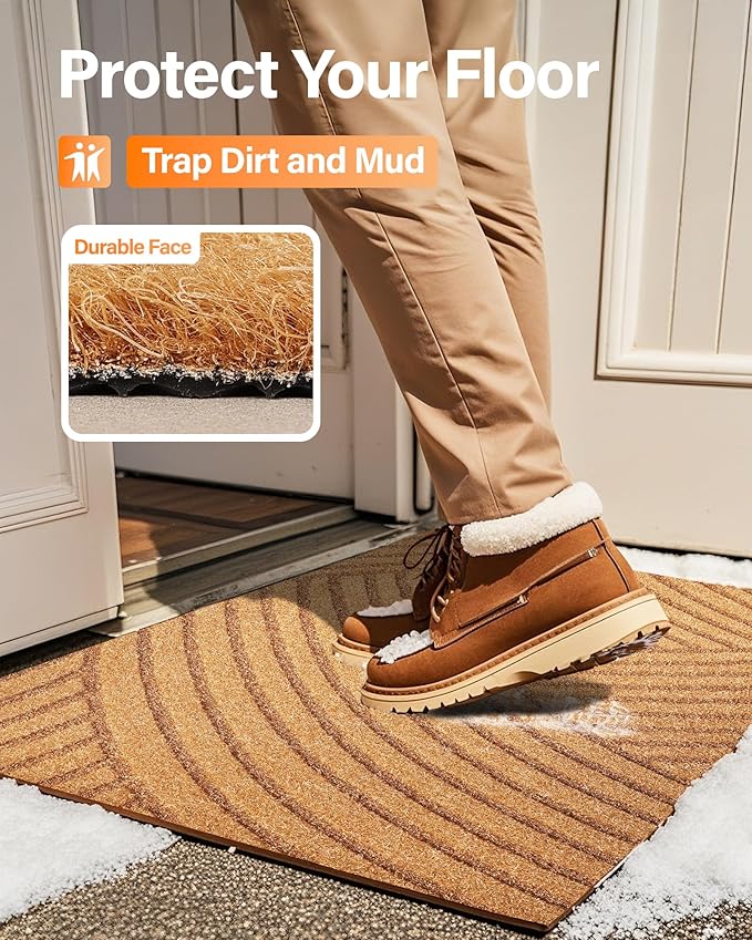 Door Mat Outdoor Welcome Mats: Artificial Coir Doormat for Indoor Outdoor Outside Home Entrance - Front Door Mat Non-Slip Backing Durable Fall Mat for Porch Entryway Floor Decor (Rippled, 24"x 36")