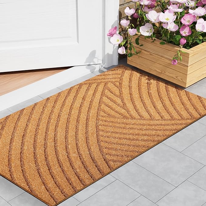 Door Mat Outdoor Welcome Mats: Artificial Coir Doormat for Indoor Outdoor Outside Home Entrance - Front Door Mat Non-Slip Backing Durable Fall Mat for Porch Entryway Floor Decor (Rippled, 17"x 30")