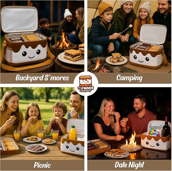 THE S'MORES COMPANY - S’mores Caddy with Tray Organizer, Smores Snackle Box Kit for S’mores Supplies, Camping Accessories